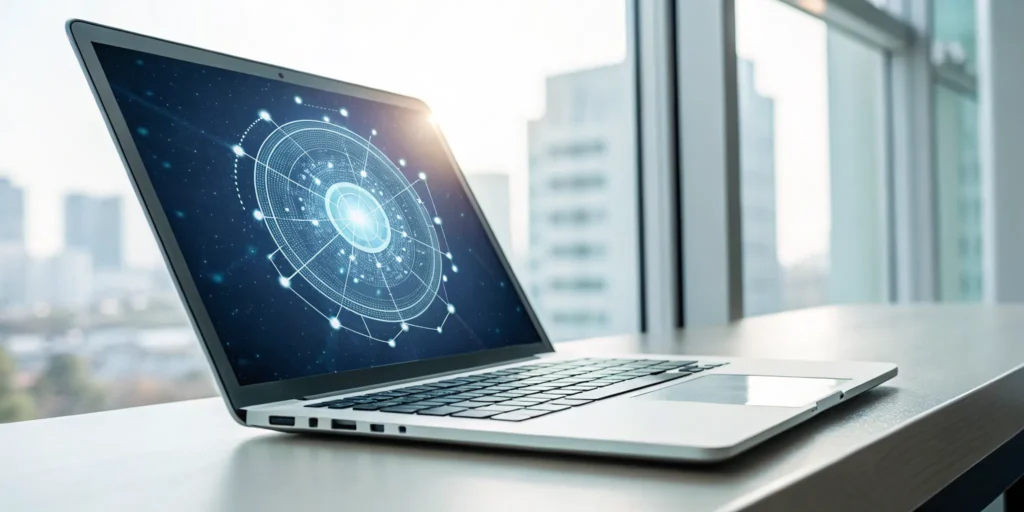 Answer the Public data visualization for SEO keyword research shown on a laptop screen.