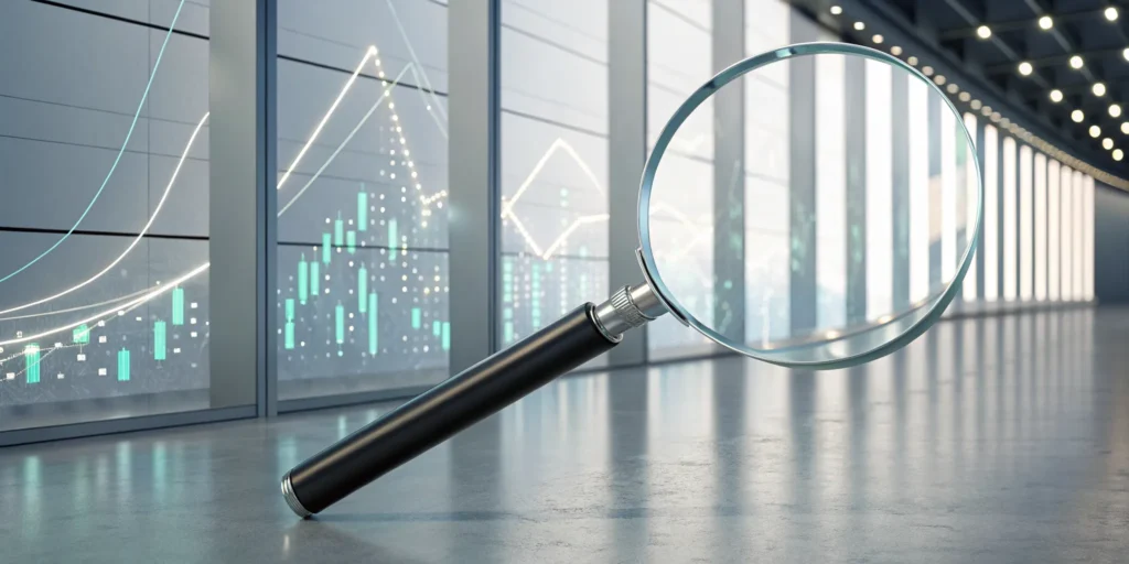 Magnifying glass over a digital graph showing how to find long tail keywords for SEO.